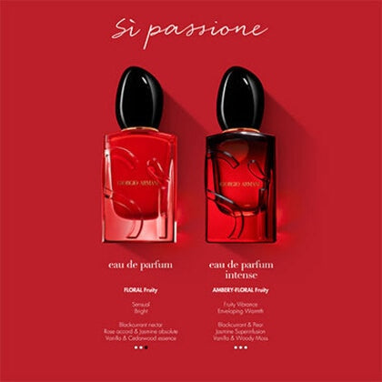 Two red perfume bottles with black caps on a red background, featuring the brand 'Girodi Milano'.