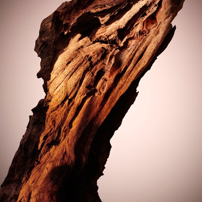 Close-up of a textured wooden log against a neutral background