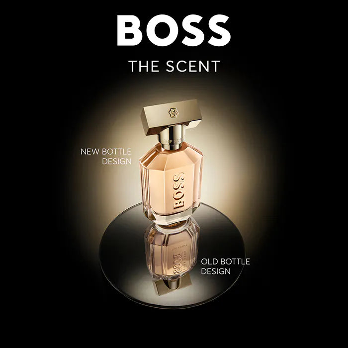 BOSS The Scent perfume bottle comparison on a black background